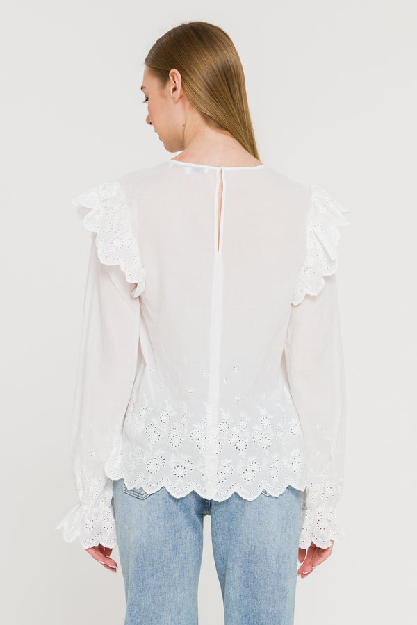 English Factory Eyelet Pintuck Blouse WHITE