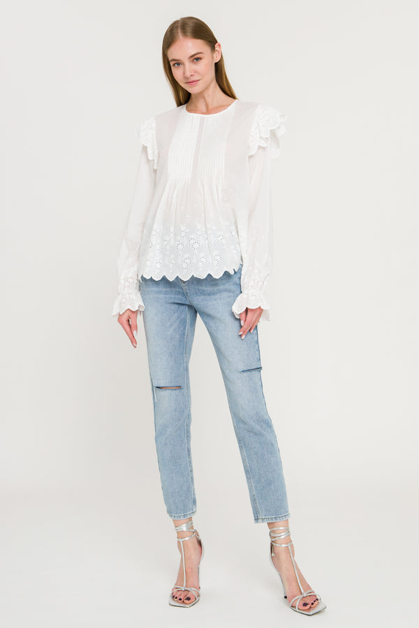 english factory Eyelet Pintuck Blouse WHITE