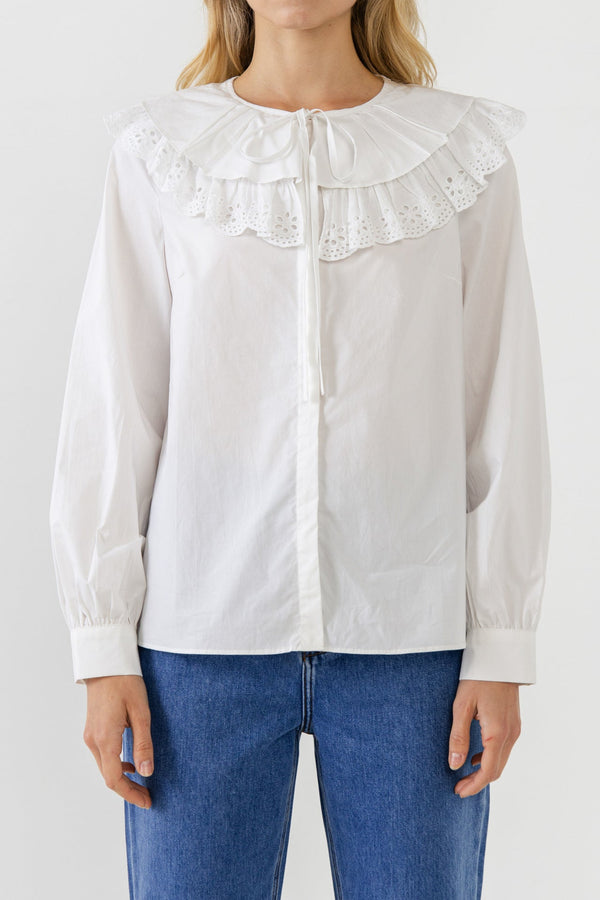 English Factory Eyelet Scallop Detail Shirt WHITE
