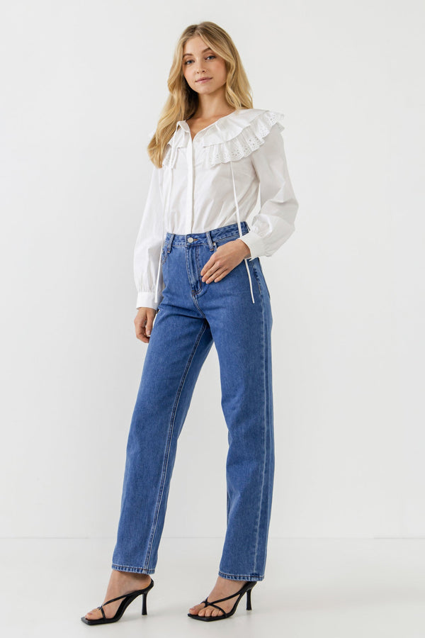 English Factory Eyelet Scallop Detail Shirt WHITE
