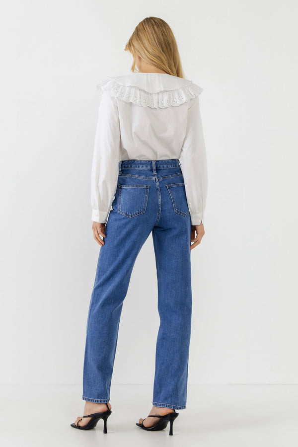 English Factory Eyelet Scallop Detail Shirt WHITE