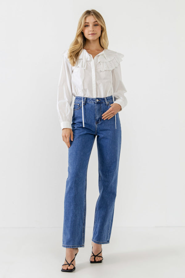 english factory Eyelet Scallop Detail Shirt WHITE