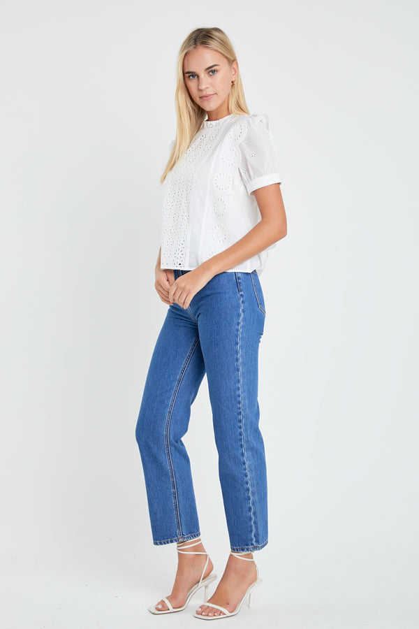 English Factory Eyelet Short Sleeve Top WHITE