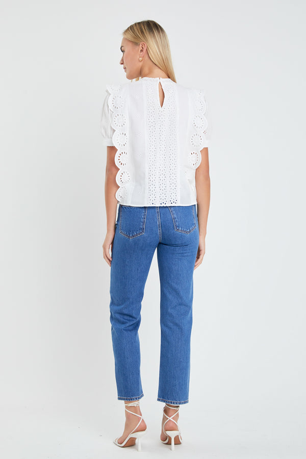English Factory Eyelet Short Sleeve Top WHITE