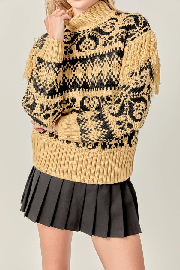English Factory Fair Isle Fringed Sweater TAN