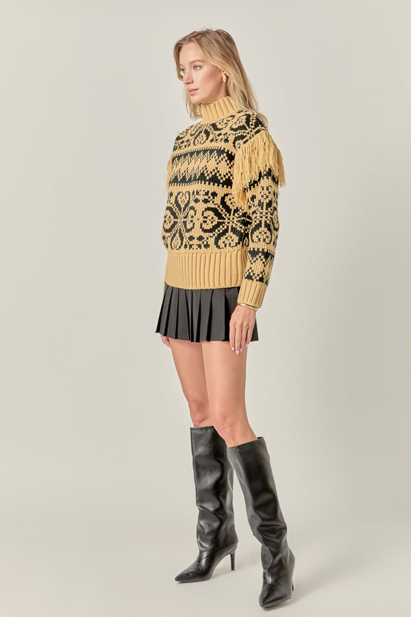 English Factory Fair Isle Fringed Sweater TAN