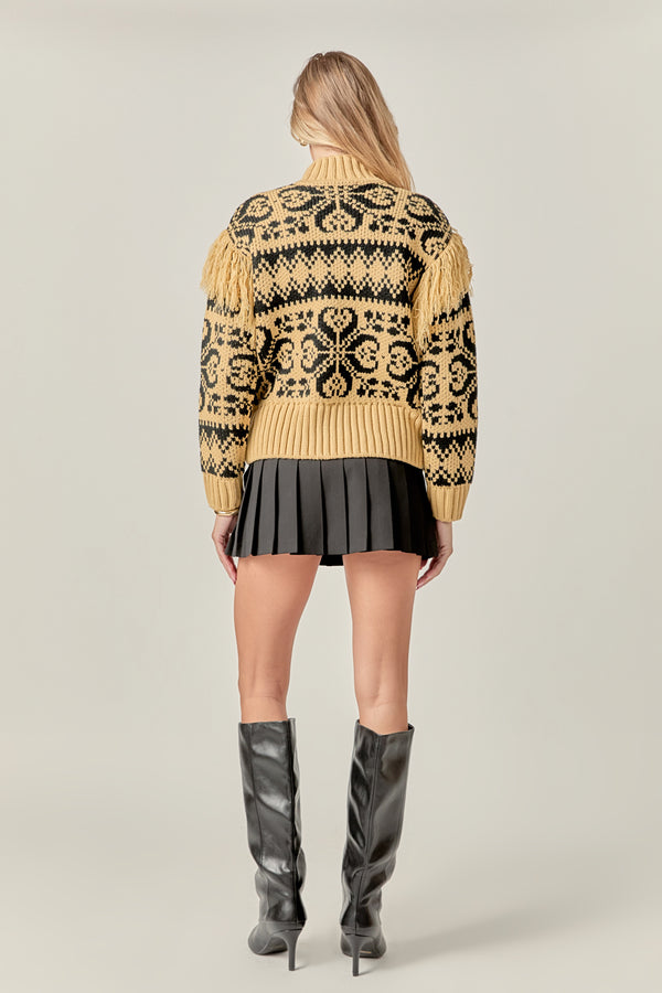 English Factory Fair Isle Fringed Sweater TAN