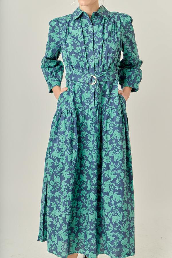 English Factory Fall Printed Midi Dress NAVY/GREEN