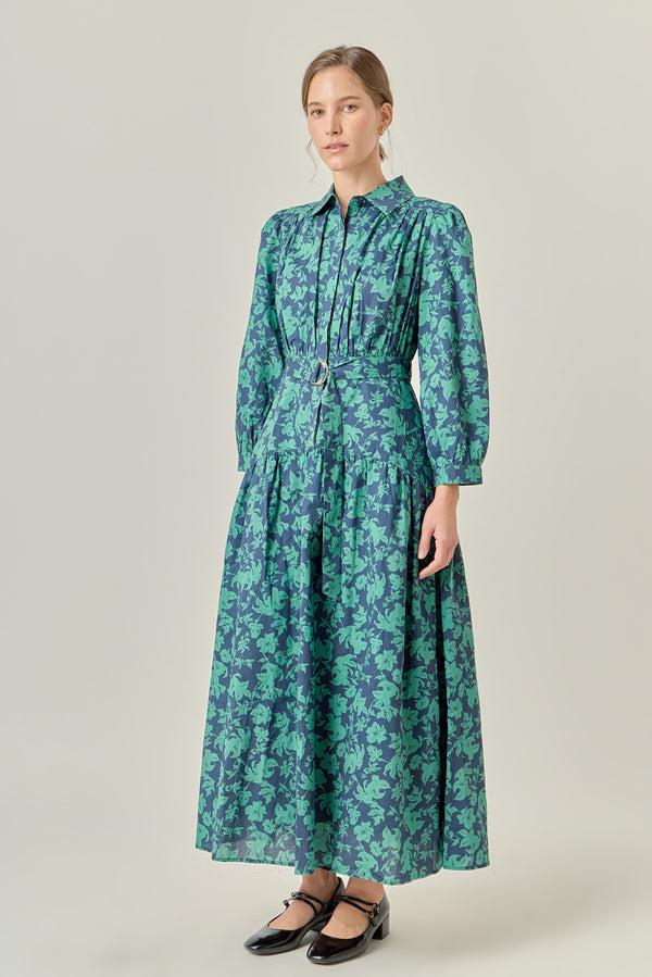 English Factory Fall Printed Midi Dress NAVY/GREEN