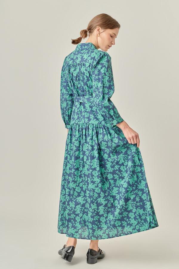 English Factory Fall Printed Midi Dress NAVY/GREEN