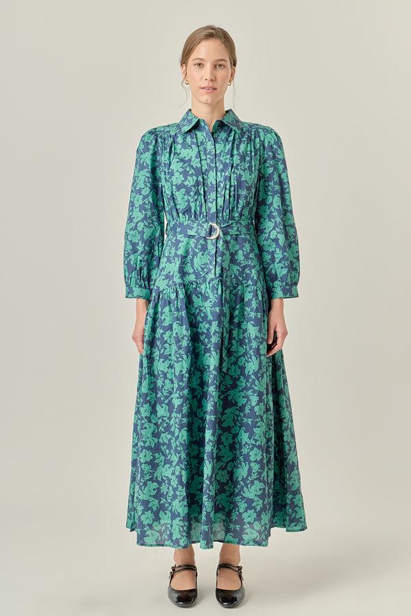 english factory Fall Printed Midi Dress NAVY/GREEN