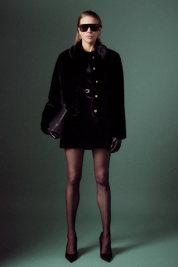 english factory Faux Fur Collar Jacket BLACK