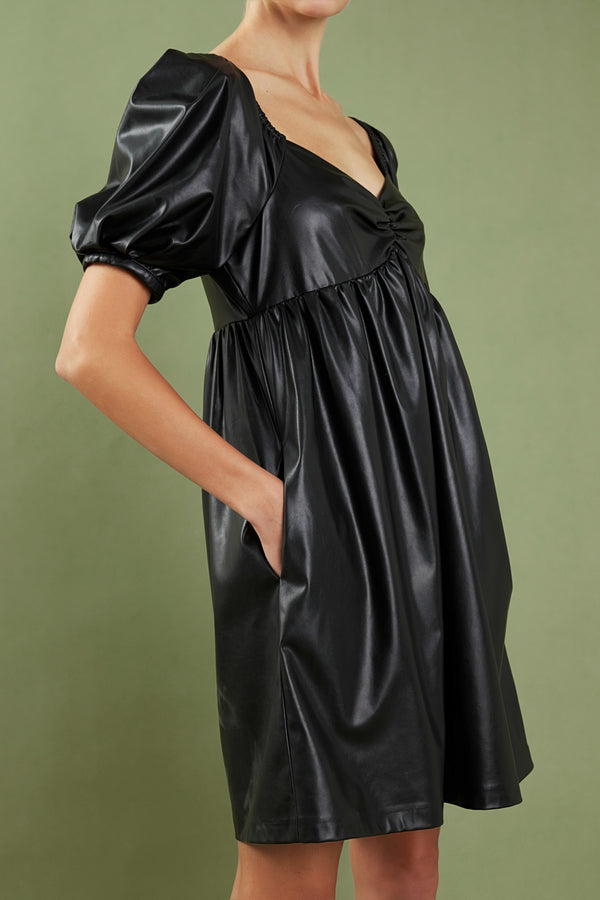 English Factory Faux Leather Mini Dress BLACK