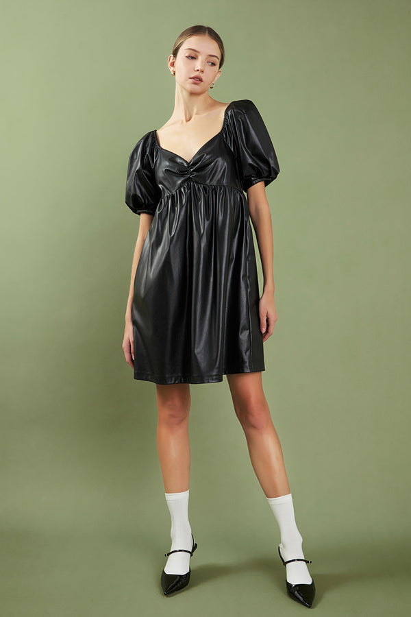 english factory Faux Leather Mini Dress BLACK