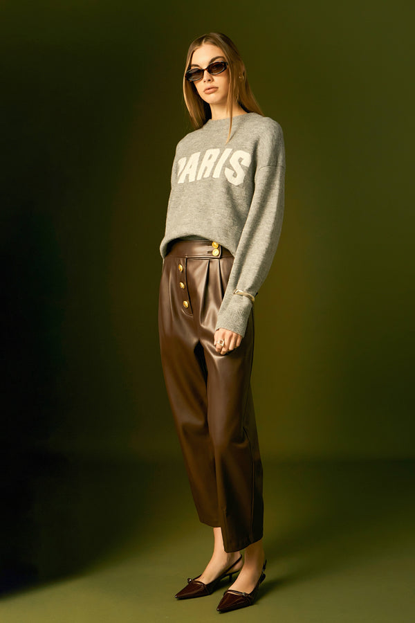 english factory Faux Leather Trousers DARK BROWN