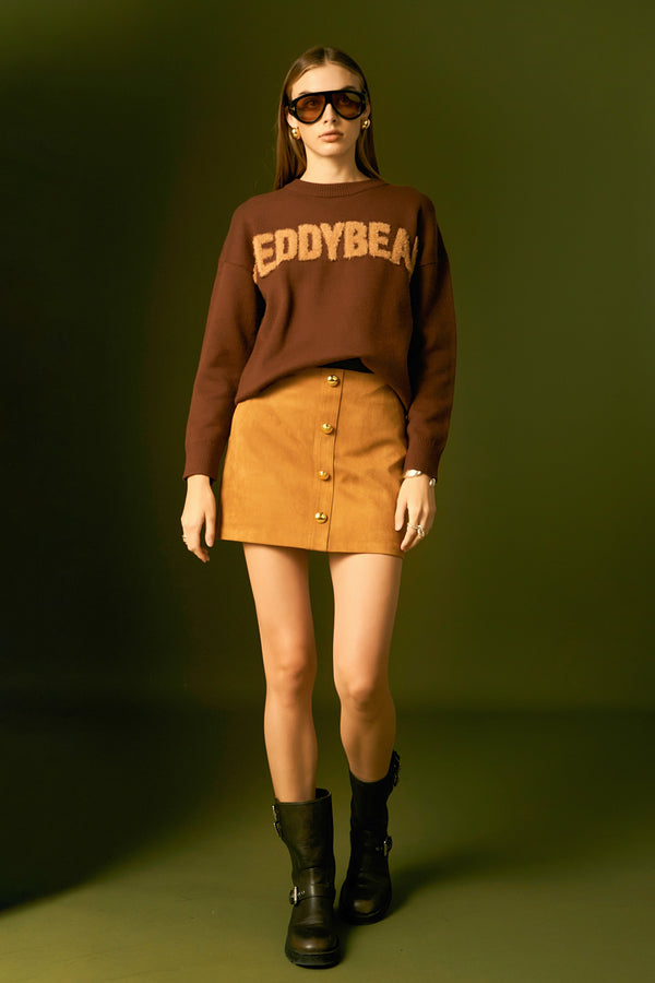 English Factory Faux Suede Skort CAMEL