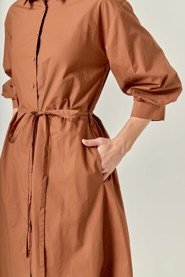 English Factory Flared Shirt Midi Dress BROWN
