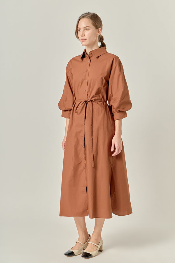 English Factory Flared Shirt Midi Dress BROWN