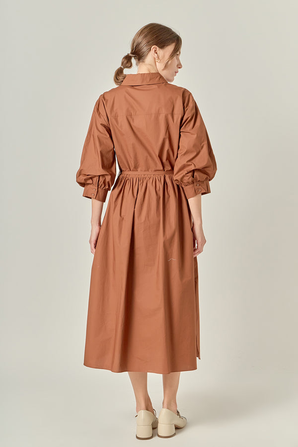 English Factory Flared Shirt Midi Dress BROWN