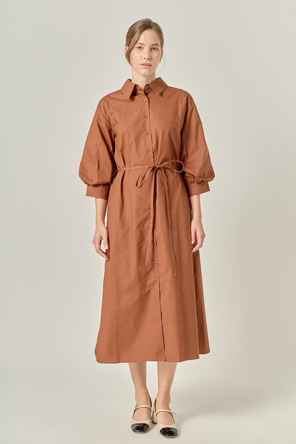 english factory Flared Shirt Midi Dress BROWN