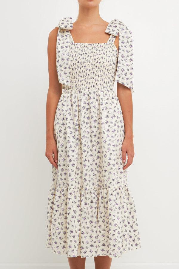 English Factory Floral Bow Tie Midi Dress CREAM