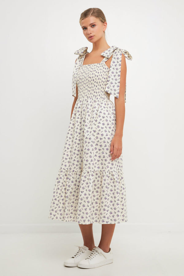 English Factory Floral Bow Tie Midi Dress CREAM