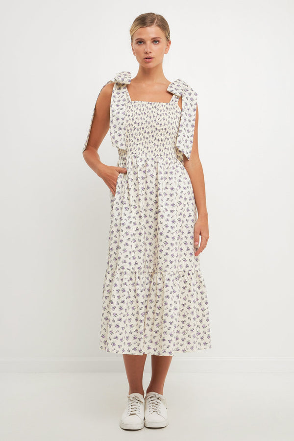 english factory Floral Bow Tie Midi Dress CREAM