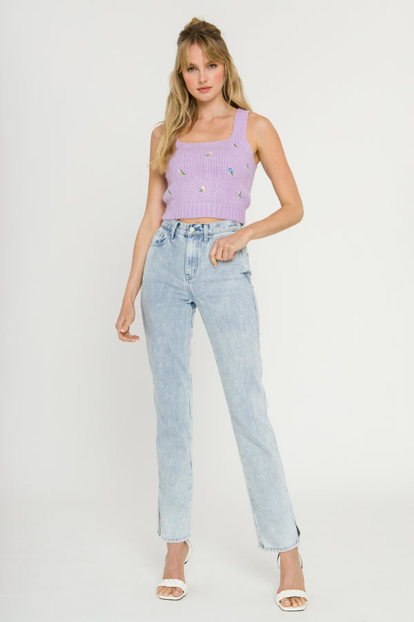 english factory Floral Embroidered Knit Top PINK