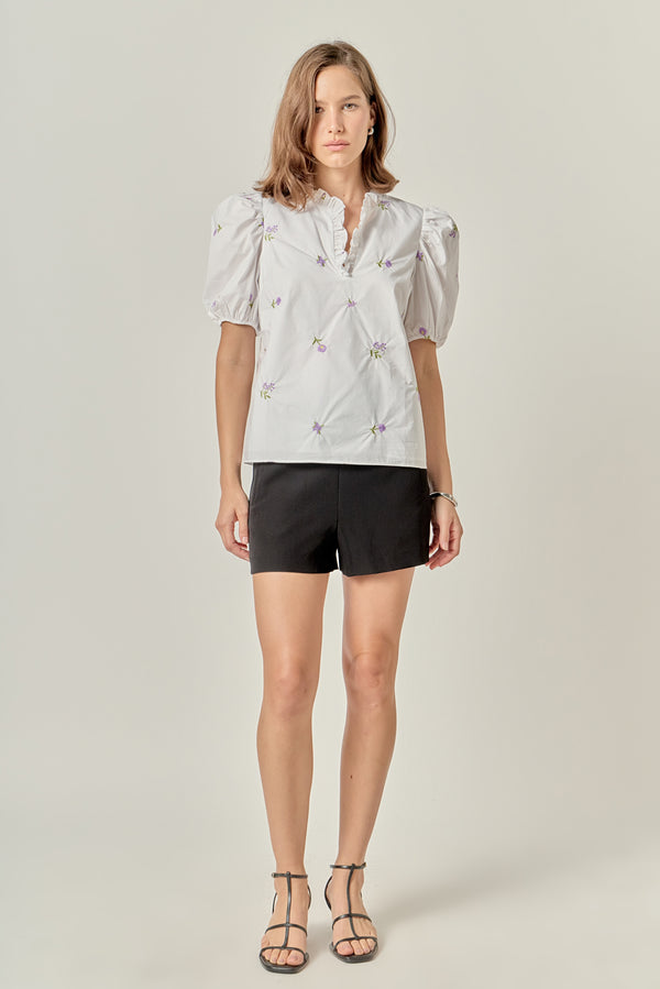 english factory Floral Embroidery V-neck Top WHITE