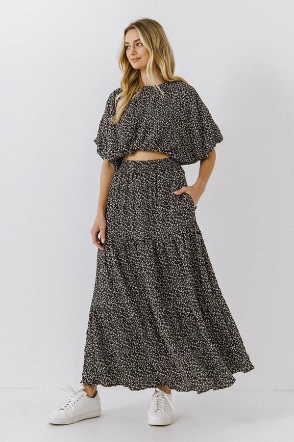 English Factory Floral Maxi Skirt BLACK
