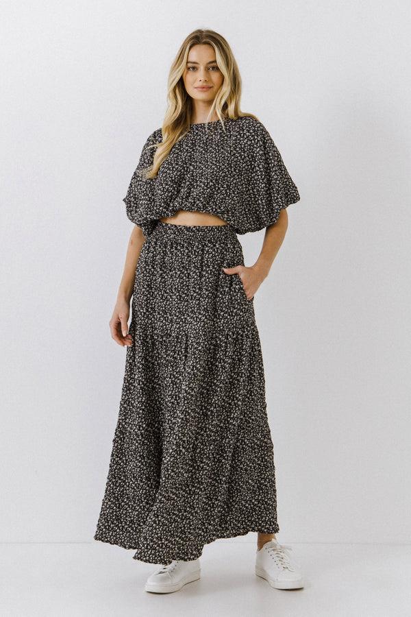 english factory Floral Maxi Skirt BLACK