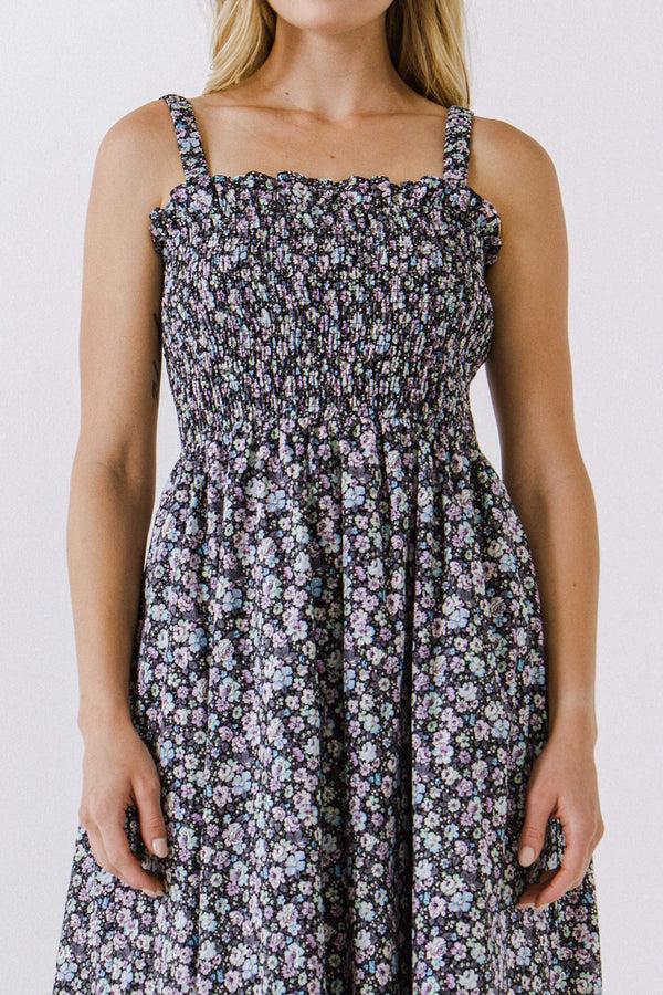 English Factory Floral Midi Dress BLACK MULTI