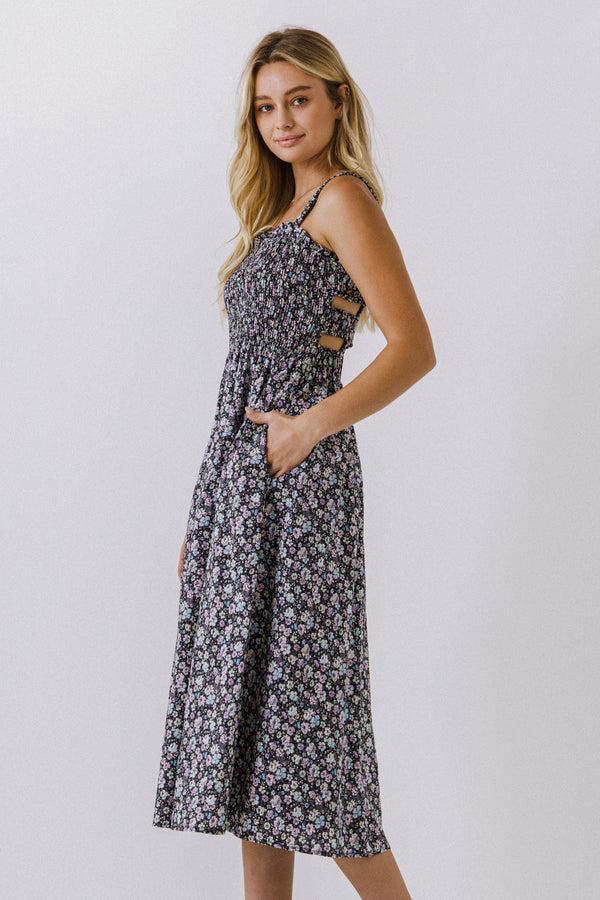 English Factory Floral Midi Dress BLACK MULTI