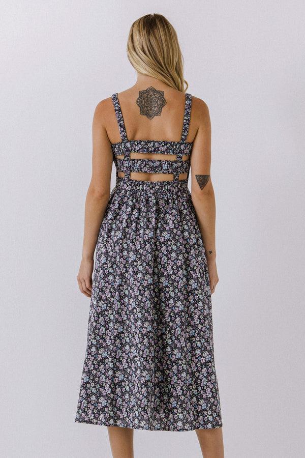 English Factory Floral Midi Dress BLACK MULTI