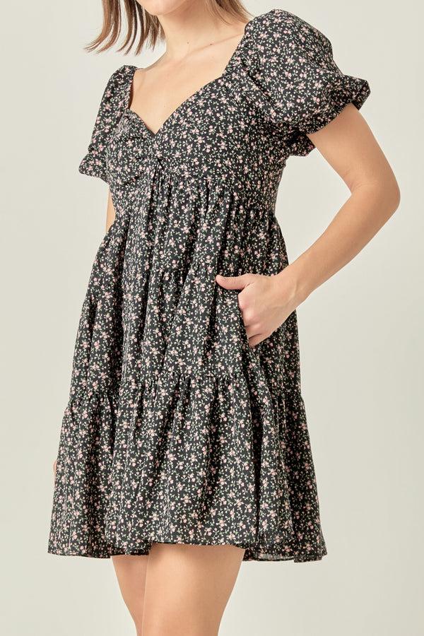 English Factory Floral Mini Dress BLACK/PINK