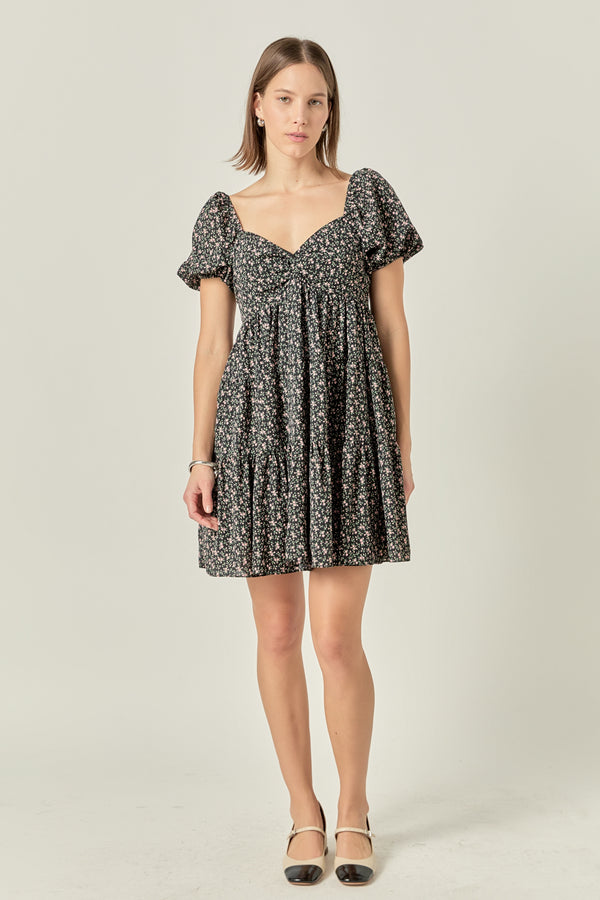 english factory Floral Mini Dress BLACK/PINK