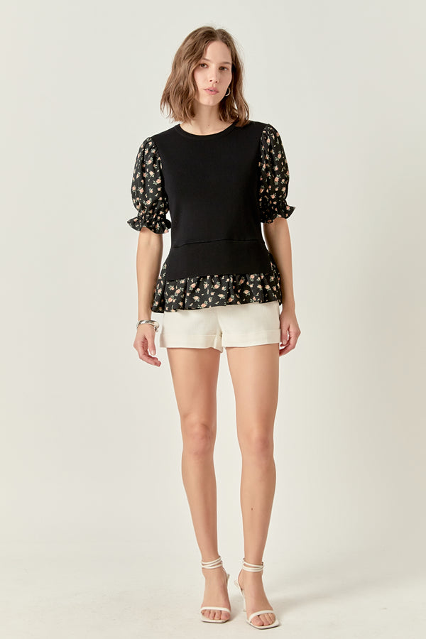 english factory Floral Mixed Knit Top BLACK MULTI