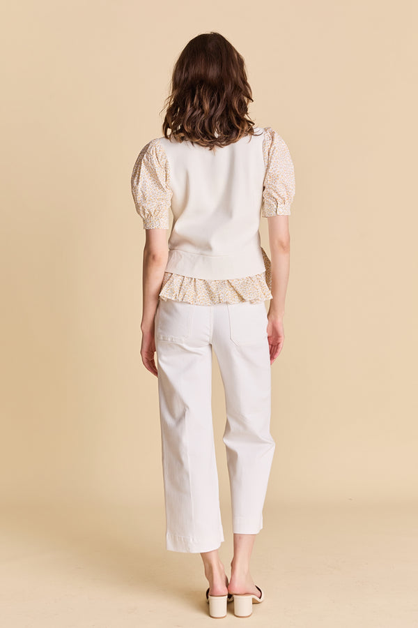 English Factory Floral Mixed Media Top IVORY