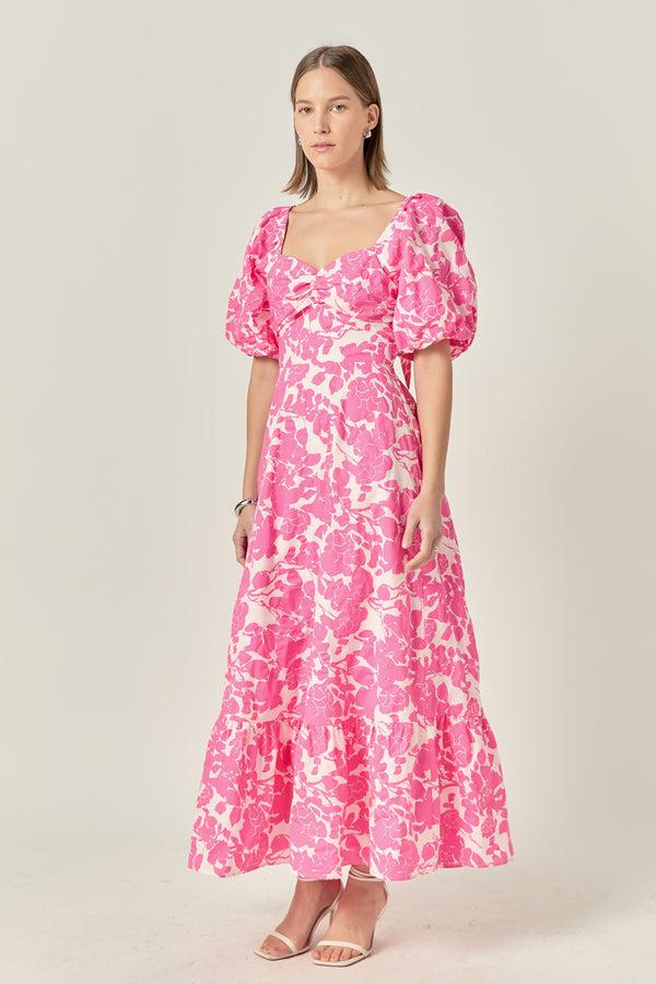 English Factory Floral Print Maxi Dress FUCHSIA