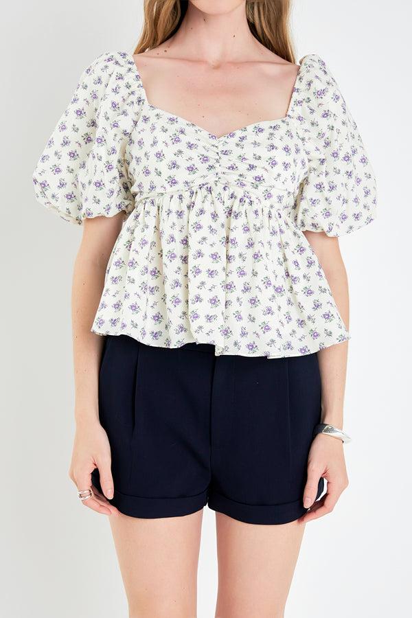English Factory Floral Puff Sleeve Top CREAM