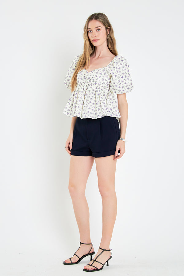English Factory Floral Puff Sleeve Top CREAM