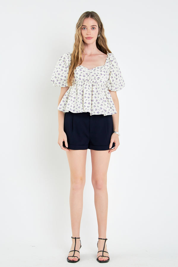 english factory Floral Puff Sleeve Top CREAM