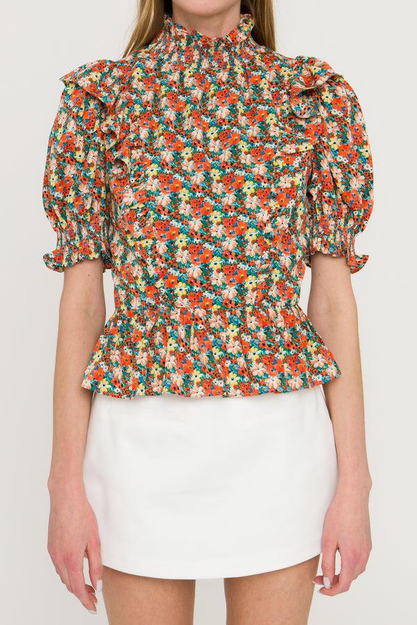 English Factory Floral Ruffle Detail Top MULTI