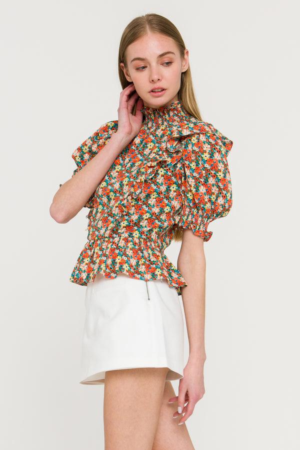 English Factory Floral Ruffle Detail Top MULTI