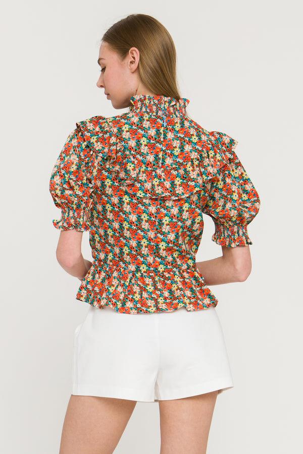 English Factory Floral Ruffle Detail Top MULTI