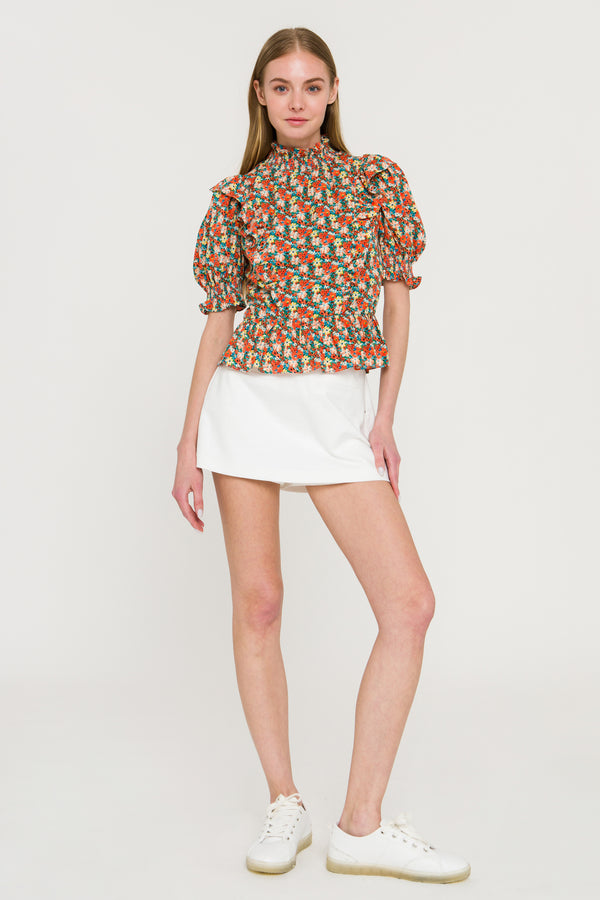 english factory Floral Ruffle Detail Top MULTI