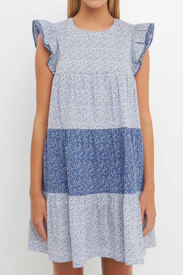 English Factory Floral Ruffled Dress BLUE
