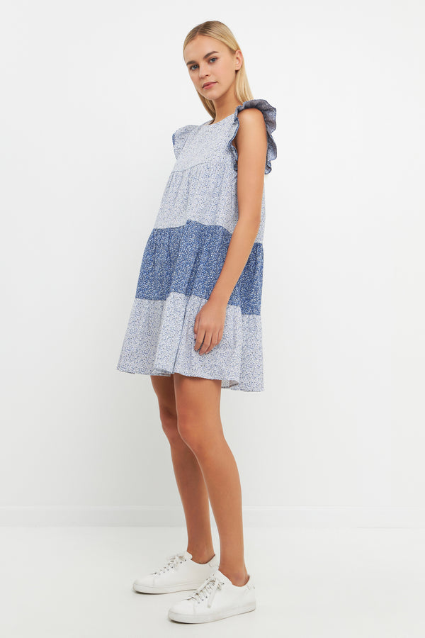 English Factory Floral Ruffled Dress BLUE