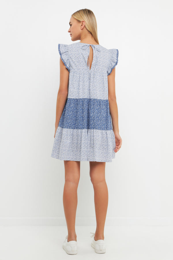 English Factory Floral Ruffled Dress BLUE