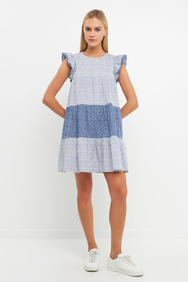 english factory Floral Ruffled Dress BLUE